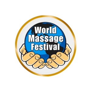 World Massage Festival logo with gold ring